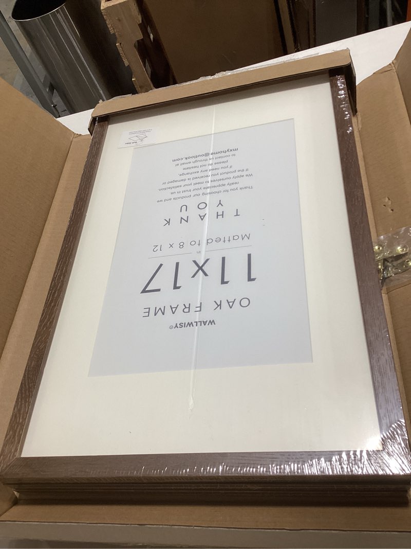 Condition photo showing New/Like New for 11x17 Oak Picture Frame, Solid Oak 11x17 Poster Frame with Mat to 8x12(Openning Size is 7.5x11.5), Natural Wood 17x11 Frames for Wall, (Walnut Set of 3) 11x17 in - 3P Walnut