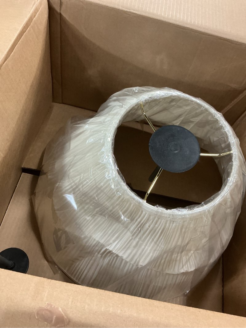 Condition photo showing As Is for aspen creative 33136, mushroom pleated traditional spider lamp shade, white, 7" top x 18" bottom x 13" slant 7x18x13"