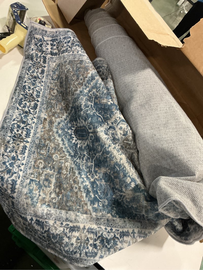 Condition photo showing As Is for KUTA Vintage Washable Runner Rug, 2.6x8 Blue Grey Beige Runners for Hallways Non-Slip Kitchen Rugs Ultra Thin Soft Printed Distressed Oriental Floor Carpet for Laundry Bedroom Living Room Nursery 2'7" x 8' (Runner) Blue Grey Beige