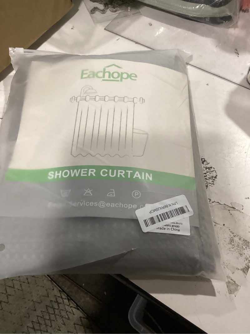 Condition photo showing New/Like New for grey no hook waffle weave shower curtain with snap-in liner replacement, 230gsm waterproof fabric hotel shower curtain set for bathroom, through mesh top window,48wx74h 48"w x 74"l (pack of 1) grey