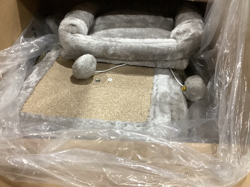Condition photo showing As Is for yaheetech 54in cat tree, multi-level cat tower with spacious kitten-ear perch, 2 cozy caves, scratching posts, climbing ladder, 2 plush balls, durable pet house furniture for indoor kittens, dark gray dark gray 54in