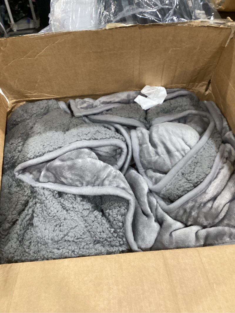 Condition photo showing As Is for Sivio Sherpa Fleece Weighted Blanket for Adult 20 lbs Heavy Fuzzy Throw Blanket with Soft Plush Flannel, Reversible Full-Size Super Soft Extra Warm Cozy Fluffy Blanket, 60x80 Inches Dual Sided Grey 60 x 80in, 20lbs Grey