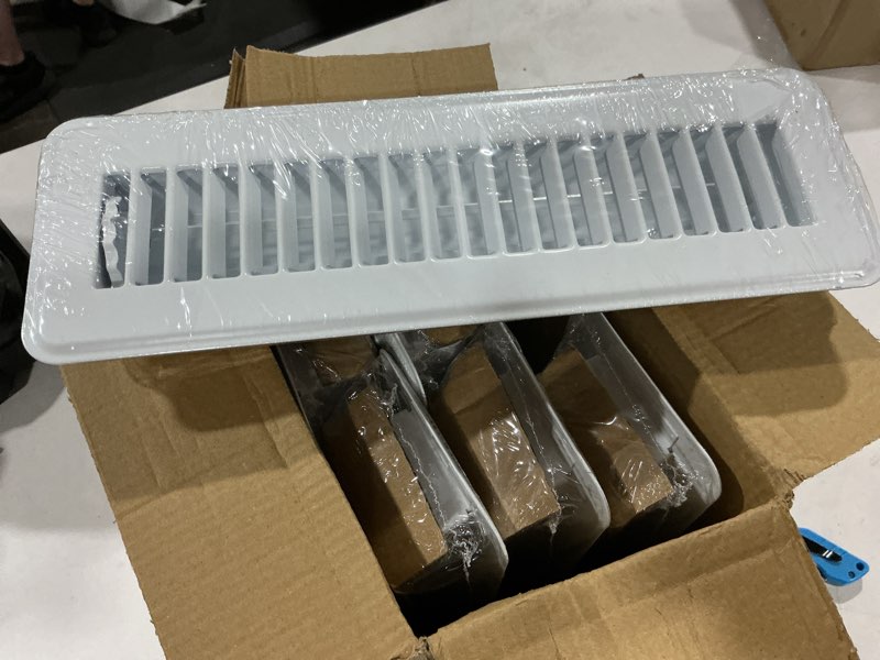 Condition photo showing Good Condition for 6 pack 2" x 10" floor register - heavy duty steel walkable floor vent covers, easy adjust air supply lever - vent covers for home floor (white, 2x10 inches) 2x10 inches white 6