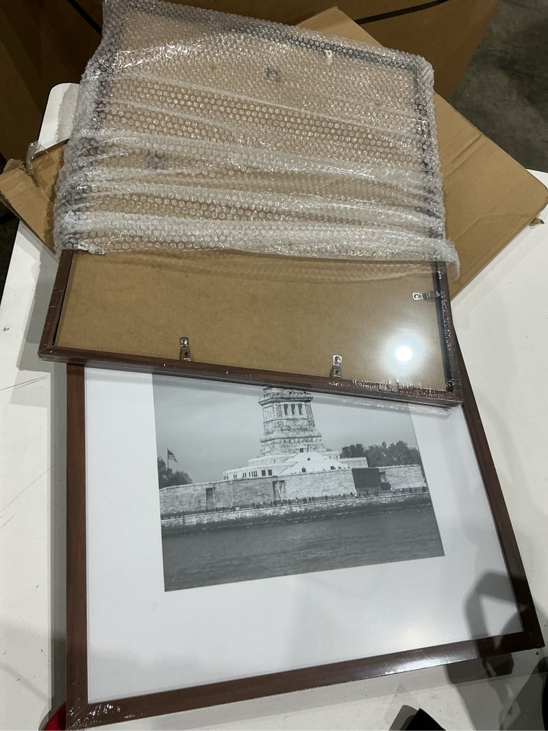 Condition photo showing As Is for enjoybasics 16x20 picture frame, display poster 11x14 with mat or 16 x 20 without mat, wall gallery photo frames, brown, 2 pack brown 16x20