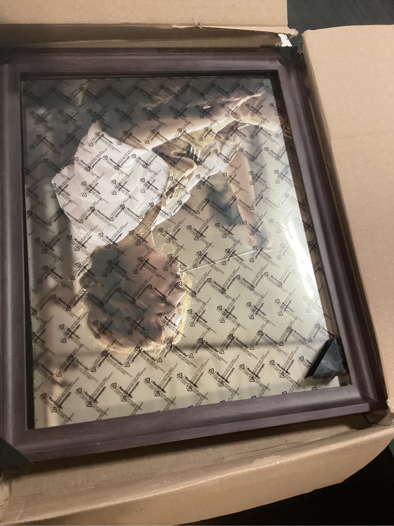 Condition photo showing As Is for 16x20 frames as poster frames, 1.37-in wide mdf frame with plexiglass, 16 x 20 picture frames for wall, walnut brown walnut brown 16x20