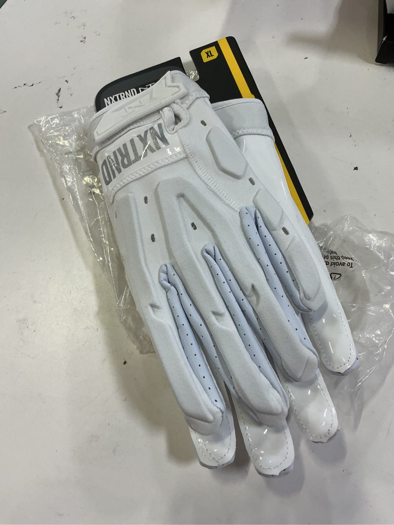 Condition photo showing New/Like New for nxtrnd g3 pro padded football gloves, sticky padded receiver & lineman gloves white/pro x-large