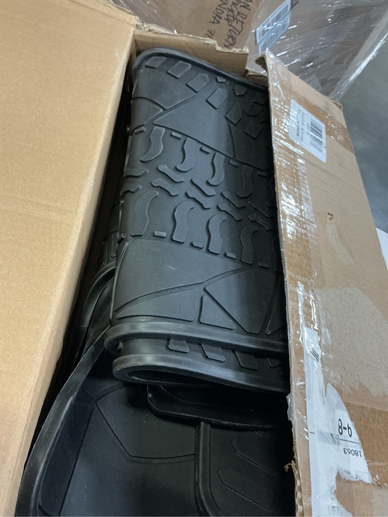 Condition photo showing Good Condition for car floor mat for jeep wrangler jl 4x4 door sahara rubicon 2018-2025 2026 custom fit full black rubber auto floor liner mat all weather heavy duty - not fit 4xe jl 4x4 door 2018-2025 black floor mat