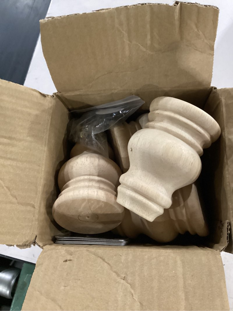 Condition photo showing Good Condition for wooden furniture legs, solid wood unpainted replacement furniture legs, kitchen dining table legs/desk/sofa/bookcase bun feet, diy wooden round legs with mounting plate & screws set of 4 (4 inch)