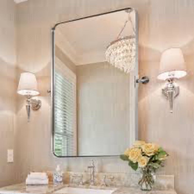 ISKM Silver Mirror for Wall, 22 x 30 Inch Rectangle Metal Frame Bathroom Mirror, Stainless Steel Modern Home Decor Mirror for Living Room Bedroom Hangs Horizontal Or Vertical Silver 22x30