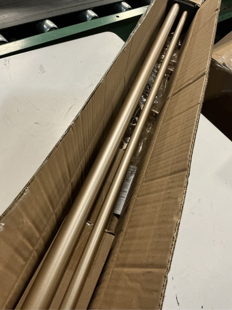 Condition photo showing Good Condition for double curtain rods 36 to 72 inches(3-6feet) for window, adjustable telescoping drapery rod with aluminum alloy brackets, 1 inch diameter front, 5/8 inch diameter back pipe, champagne gold champagne gold 36"-72"