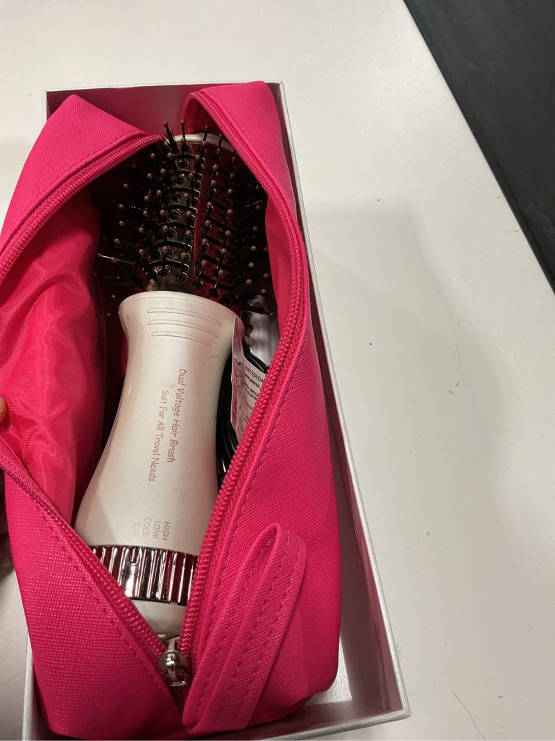 Condition photo showing As Is for 4-in-1 travel dual voltage hair dryer brush blow dryer brush,portable 2 inch mini hot air brush,travel hair styler/volumizer/straightener/curler,110-240v european blow dry brush with eu&uk plug 50mm oval white & rose gold
