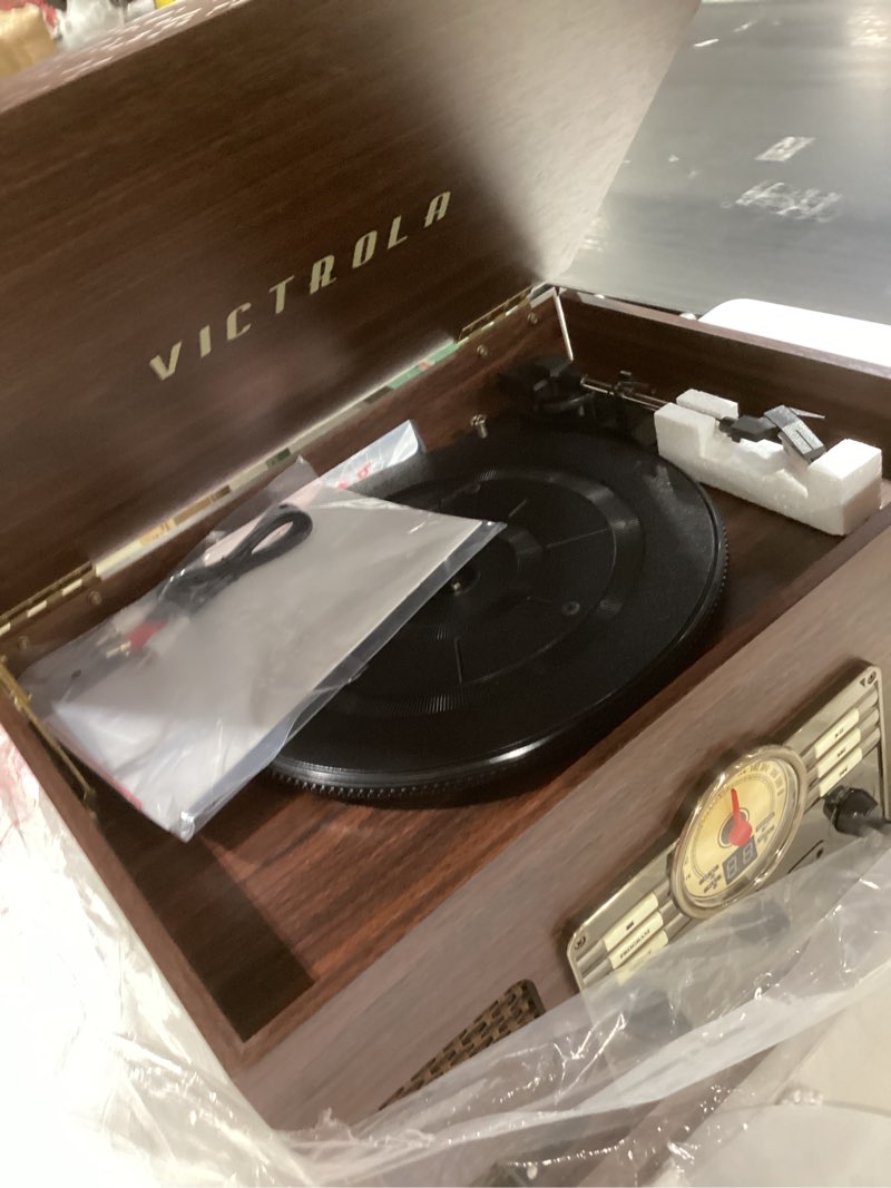 Condition photo showing Good Condition for victrola the quincy 6-in-1 bluetooth record player & multimedia center with built-in speakers – 3-speed turntable, cd & cassette player, fm radio, wireless music streaming (espresso) espresso record player