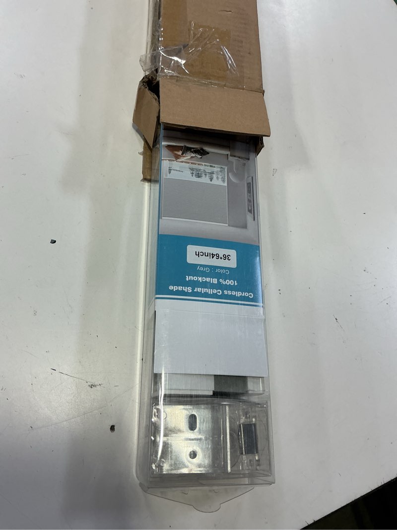 Condition photo showing Good Condition for myshade cordless blackout cellular shades for windows, honeycomb window shades with thermal insulation, child & pet safe room darkening shade, easy install, 36" w x 64" h, grey grey 36"w x 64"h