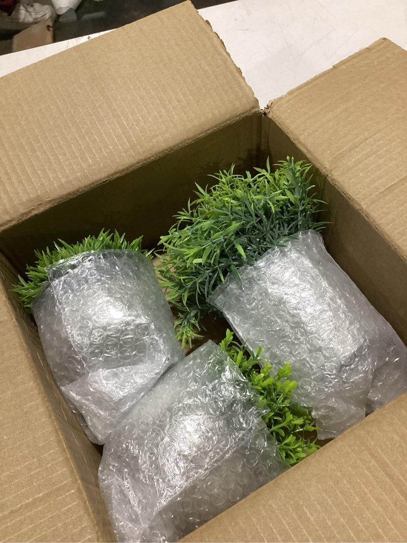 Condition photo showing As Is for lemonfilter small fake plants, 5 pack mini potted artificial eucalyptus plant greenery plastic fake plants faux plant for table shelve bathroom kitchen rustic farmhouse indoor decor 2 green+3 grey 5 pack