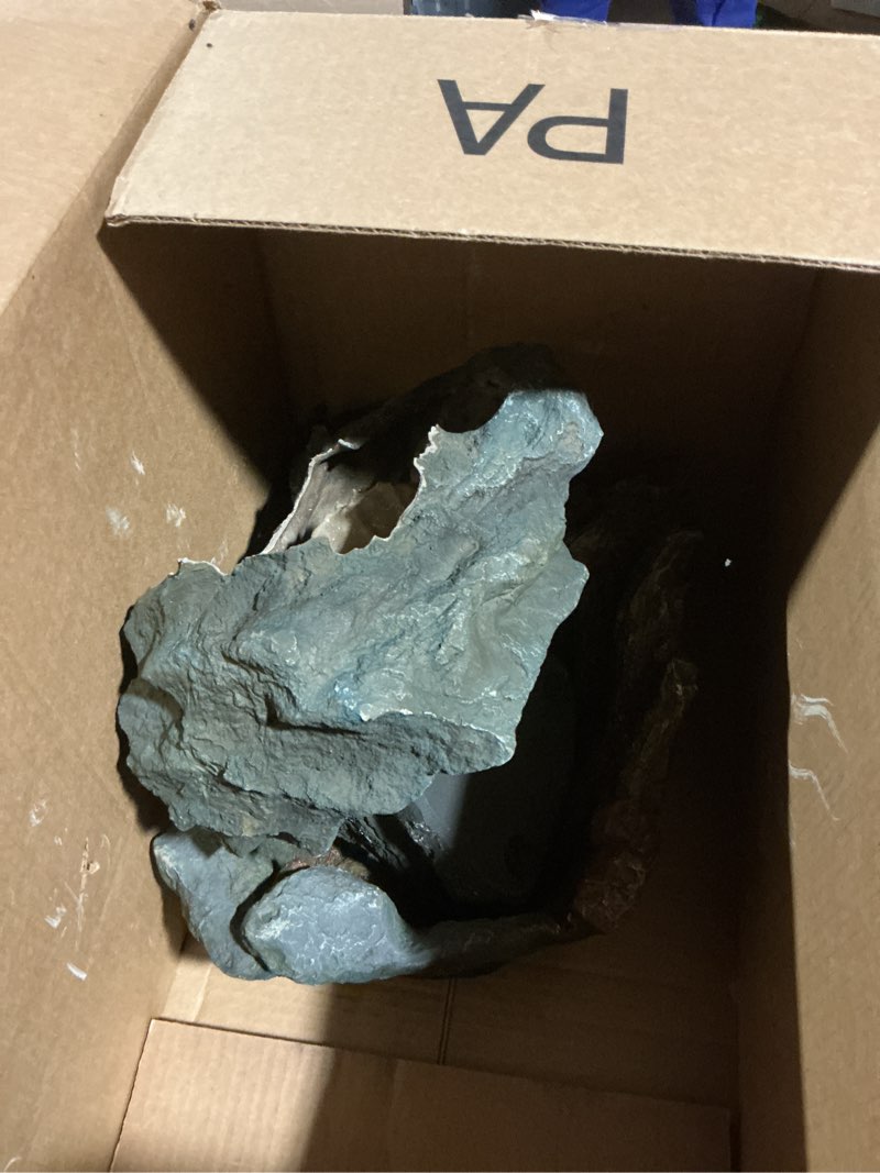 Condition photo showing As Is for Alpine Corporation 20" Long Indoor/Outdoor River Rock Waterfall Tabletop Fountain with LED Lights River Rock w/ LED's