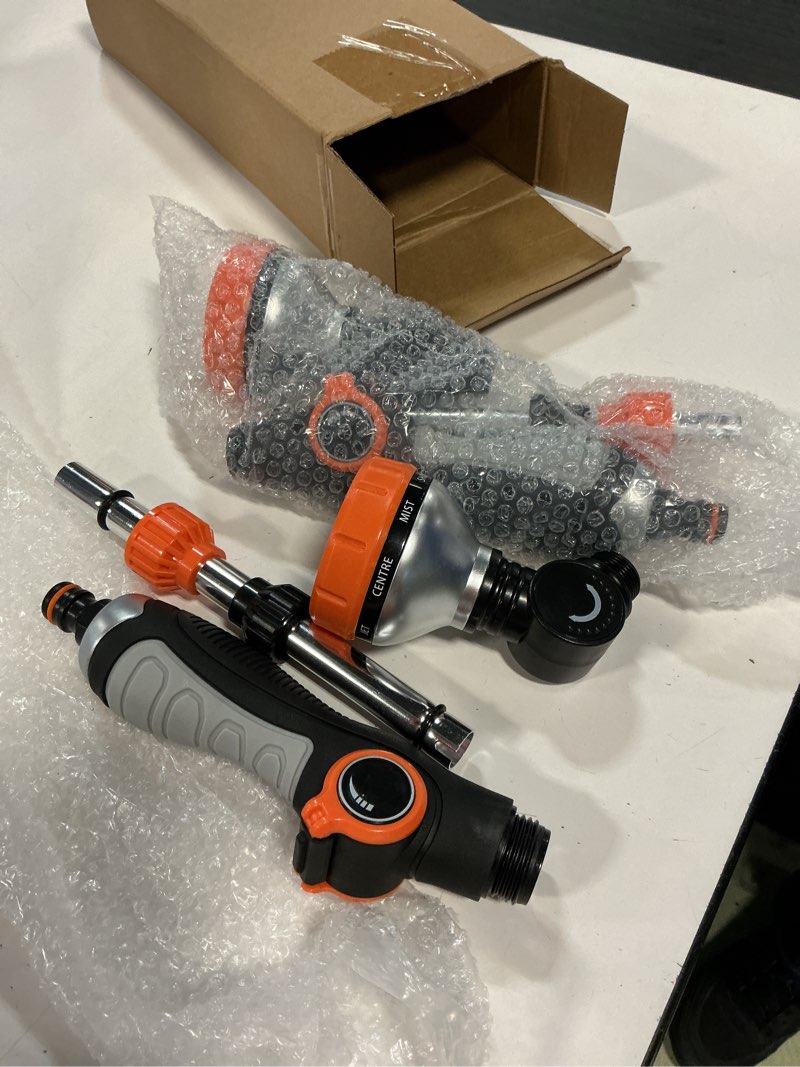 Condition photo showing Good Condition for saillong 2 pack garden hose wand, adjustable watering wand with textured handle, 8 spray patterns hose sprayer for high plants, lawn, car washing and irrigation