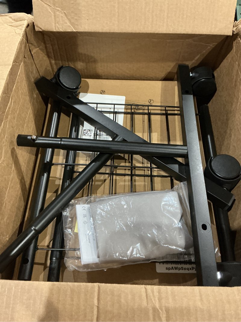 Condition photo showing Good Condition for clothes rack - clothing rack with storage mesh shelf & casters, heavy-duty metal clothing rack for hanging clothes, dresses, coats, large load capacity, easy assembly, black, 28.0"x16.9"x59.0" black 28.0" x 16.9" x 59.0" (1 rod)