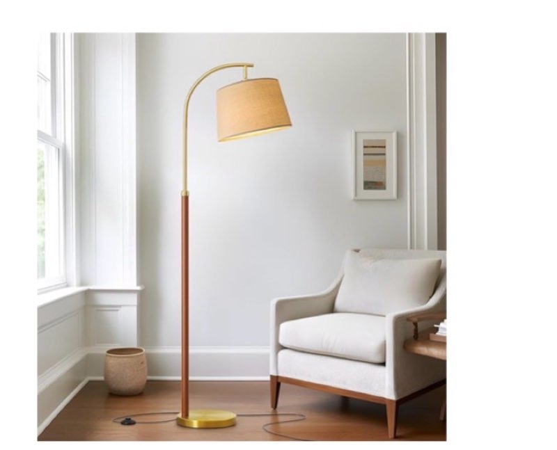 gold brass floor lamp with fabric shade,12w smart remote and bluetooth dimmable, standing lamps for 