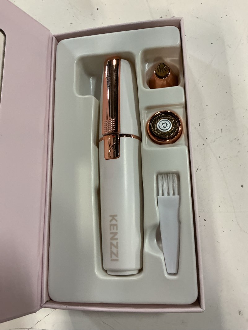 Condition photo showing As Is for kenzzi 2-in-1 rechargeable women’s face electric shaver and facial hair remover with eyebrow trimmer, white and rose gold