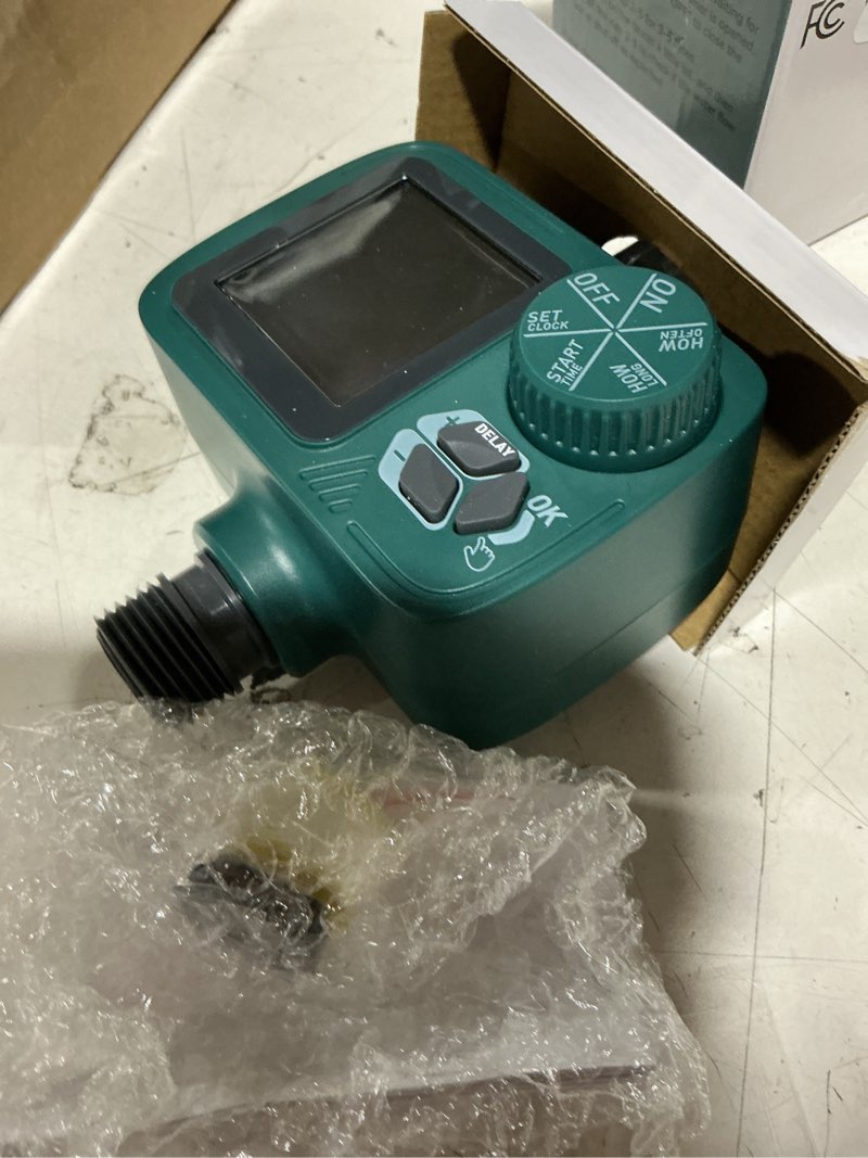 Condition photo showing Good Condition for sprinkler timer: programmable hose timer with rain delay/manual/automatic watering system, water timers for garden hose, digital drip irrigation for yard lawn outdoor?1 outlet?