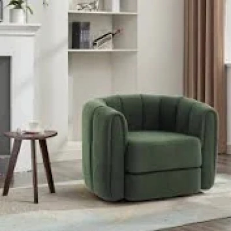 KEIKI Swivel Accent Chair Comfy Upholstered Barrel Armchair for Living Room, Green and Green