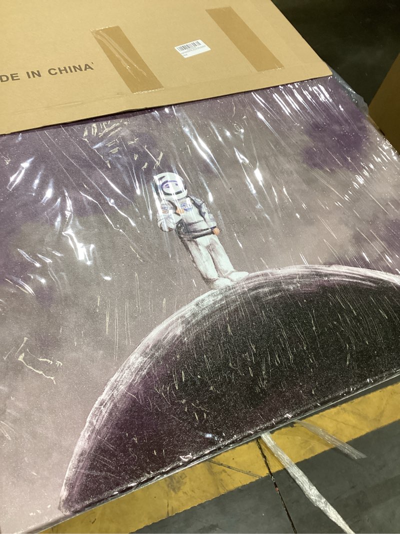 Condition photo showing Good Condition for Large Inspirational Wall Art for Living Room Outer Space Wall Decor Astronaut Holding Planet Motivational Canvas Print Creative Framed Artwork for Kids Men Women Bedroom Bathroom Office 24x36inch