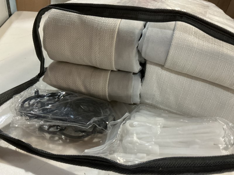 Condition photo showing Good Condition for blackout memory trained pinch pleated bedroom curtains 94 inches long, black out linen two layer heat blocking soundproof modern beige white curtain for living room with back tab 40w x 94l 2 panel set beige white 40"w x 94"l (pack of 2)