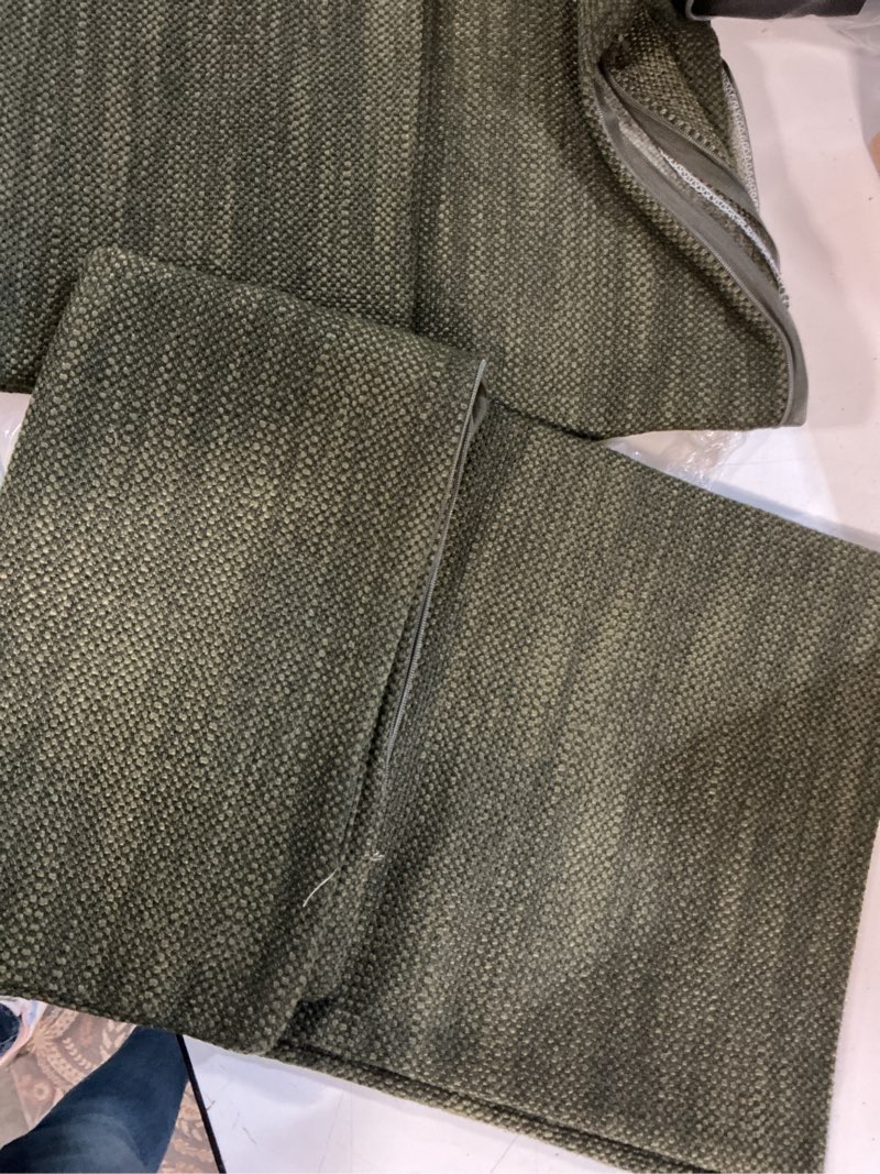 Condition photo showing Good Condition for foindtower set of 2 decorative textured burlap linen throw pillow covers farmhouse boho cushion cover solid accent pillowcase for couch sofa bed living room home decor, 22×22 inch,dark green 22" x 22" (pack of 2) moss green