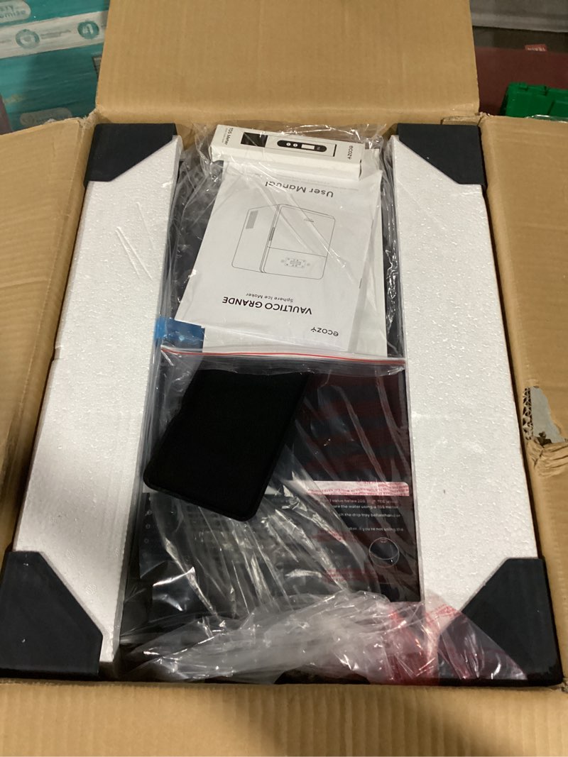 Condition photo showing Good Condition for ecozy 2.4" Clear Ice Ball Maker with CrystalFlux Technology, 3 pcs in 45 Mins, 96 pcs/Day, Sphere Ice Maker with Automatic Water Supply, Self-Cleaning, Enhanced Insulation for Bar Whiskey & Bourbon Black Sphere Ice Maker