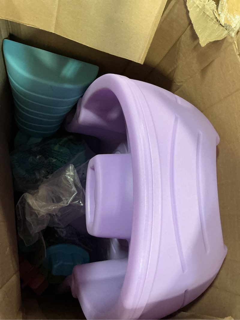 Condition photo showing As Is for (incomplete, missing pcs)step2 rain showers and unicorns water table, kids water and sand activity sensory playset, summer outdoor toys, 13 piece water toy accessories, for toddlers 1.5+ years old, blue & purple rain showers & unicorns