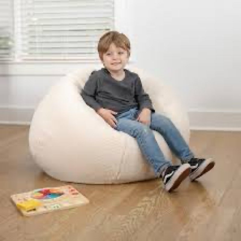 (Similar)EMMA + OLIVER Daisy Sherpa Bean Bag Chair, Classic Refillable Bean Bag Chair for Kids and Teens, Small, Natural