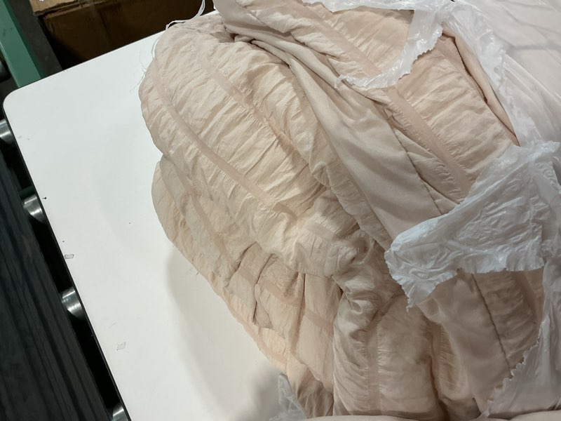 Condition photo showing As Is for muxhomo 7 pieces queen comforter set, seersucker bed in a bag queen size, all season luxury bedding set with comforter, flat sheet, fitted sheet, pillowcases & shams, beige queen (88"x88") 01 - beige