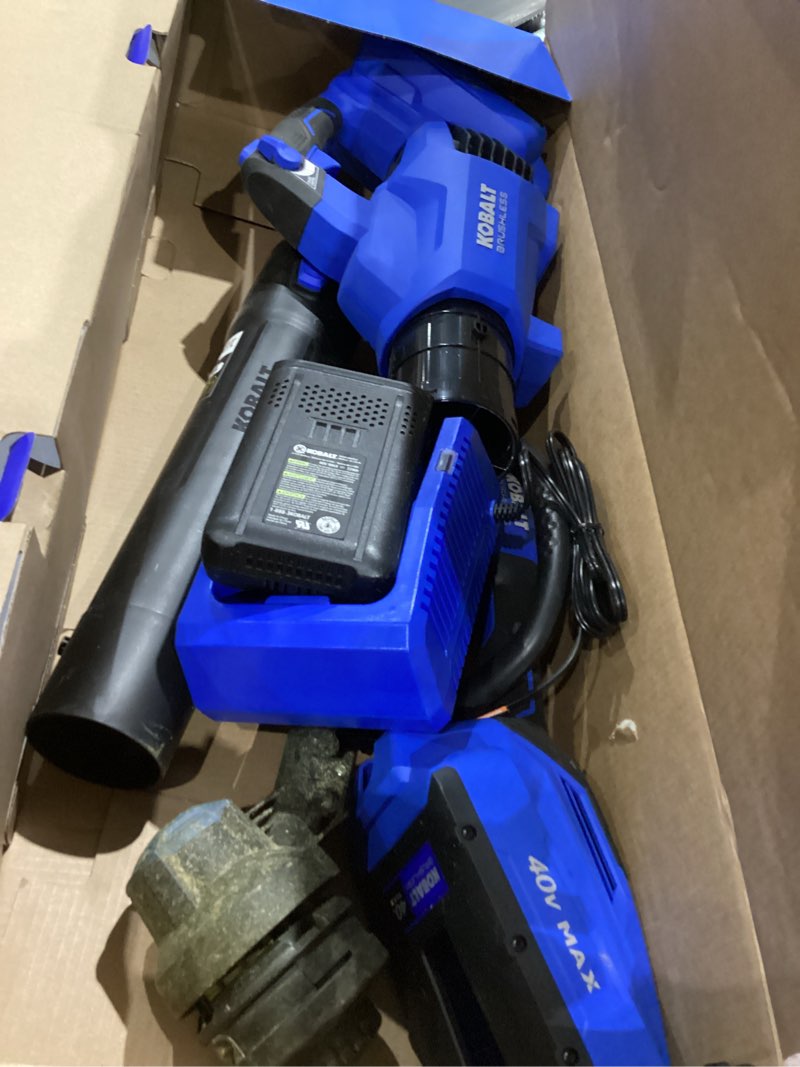 Condition photo showing As Is for kobalt gen4 40-volt cordless battery string trimmer and leaf blower combo kit 4 ah (battery & charger included)