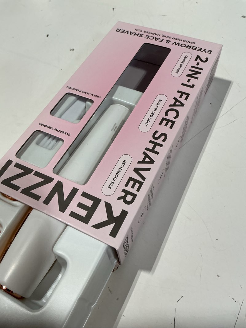 Condition photo showing New/Like New for kenzzi 2-in-1 rechargeable women’s face electric shaver and facial hair remover with eyebrow trimmer, white and rose gold