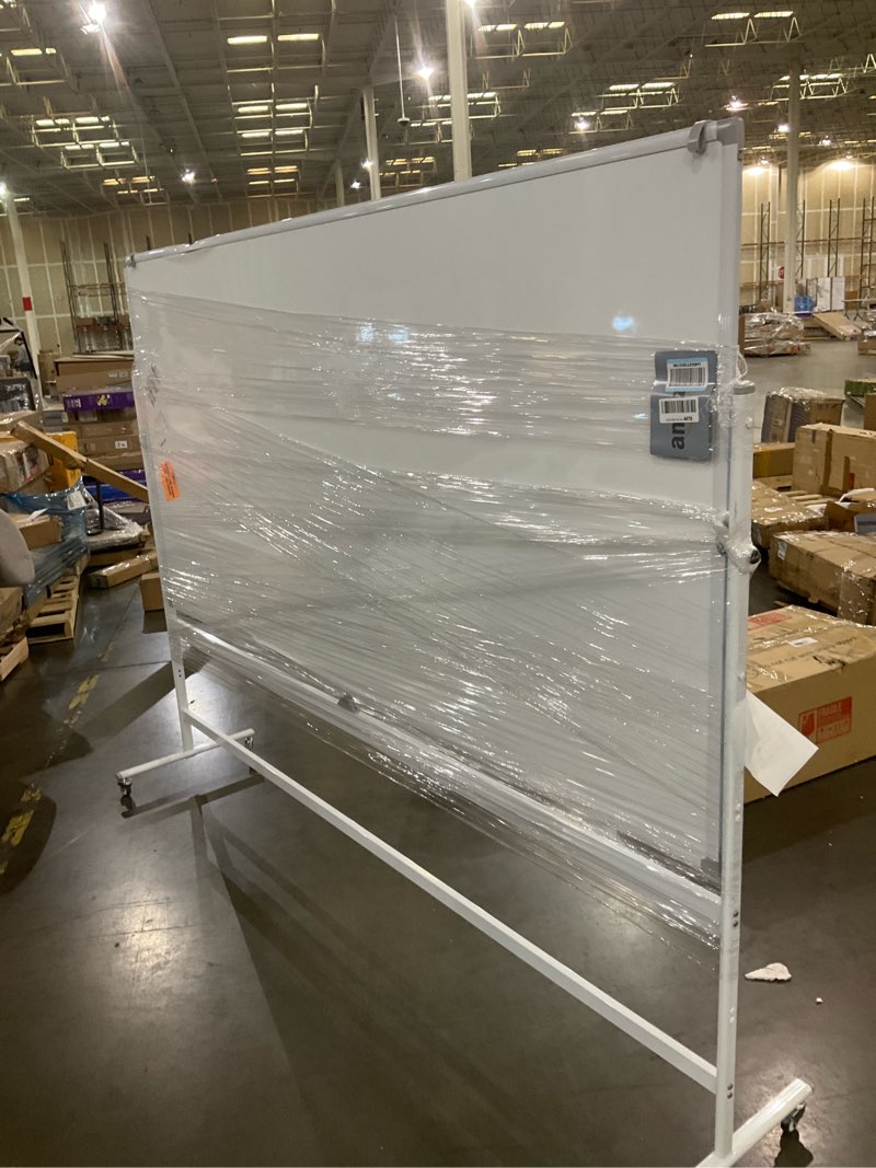 Condition photo showing Good Condition for Rolling Dry Erase Board 96 x 46 - Large Portable Magnetic Whiteboard with Stand - Double Sided Easel Style Whiteboard with Wheels - Mobile Standing White Board for Office, Classroom & Home Pearl White 96x46