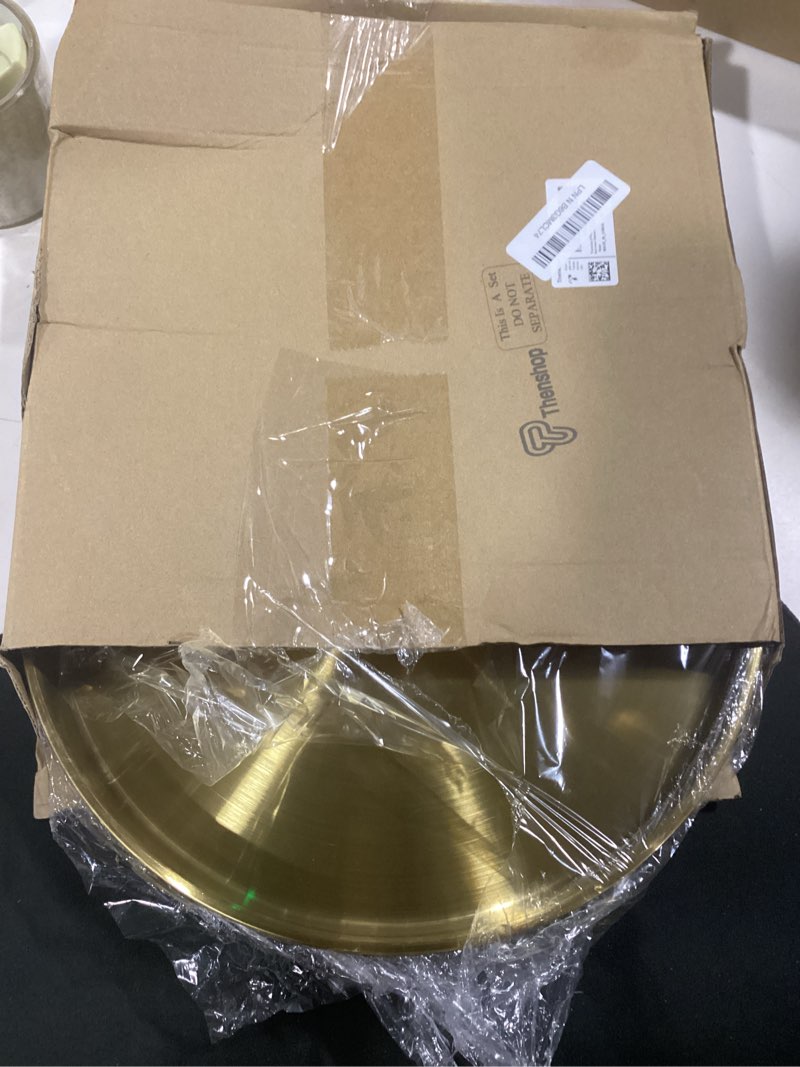 Condition photo showing Good Condition for thenshop 3 pcs 12 inch gold round serving tray stainless steel circle decorative vanity gold plate metal jewelry makeup organizer dishes for gift wedding coffee table bathroom dessert christmas 1 12 inch