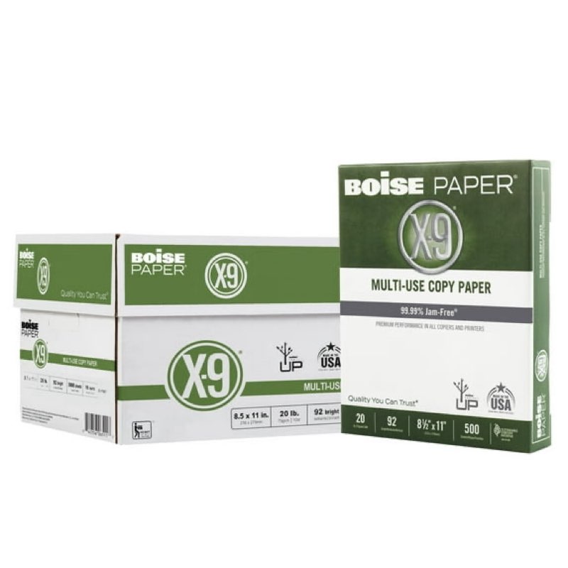 boise x-9 multi-use copy paper  8.5  x 11  letter  92 bright white  20 lb.  7 ream (500 sheets each ream)