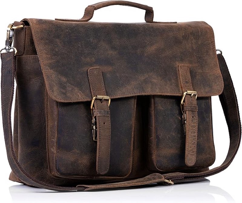 komalc 18 inch leather briefcase laptop messenger bags for men and women best office satchel bag (messenger bag)