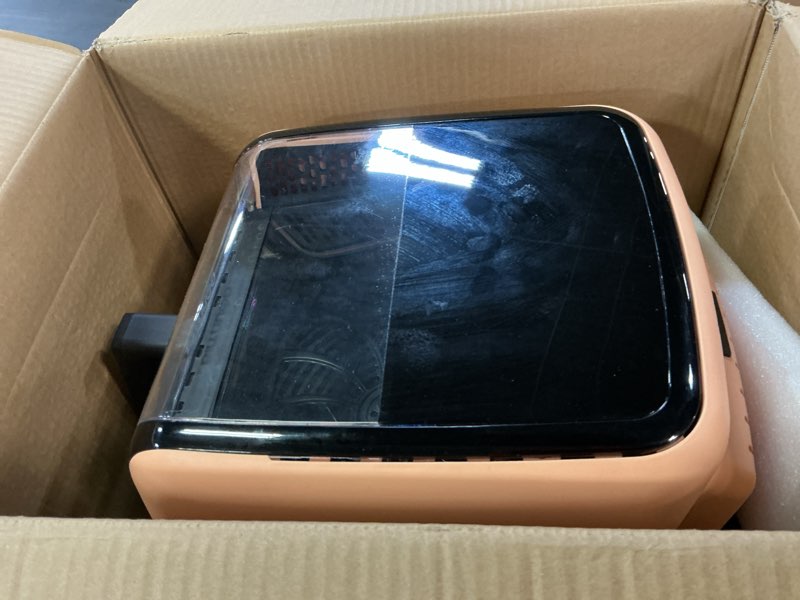 Condition photo showing As Is for Gourmia Air Fryer 7 QT - Easy View Panoramic Window & Interior Light, Guided Cooking with 12 One-Touch Presets, FryForce 360, Dishwasher Safe Accessories, Peach