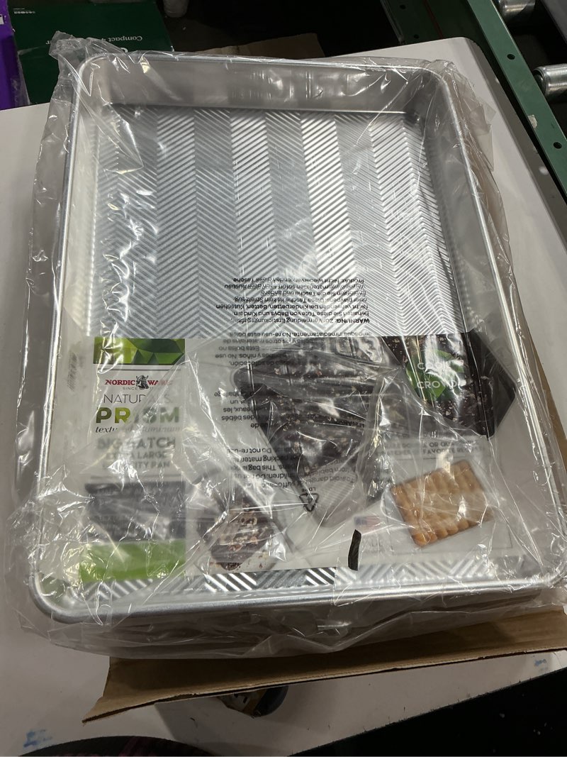 Condition photo showing Good Condition for nordic ware prism 21x15 inch extra large baking pan, xl capacity, textured natural aluminum for roasting baking broiling 1 pack big batch