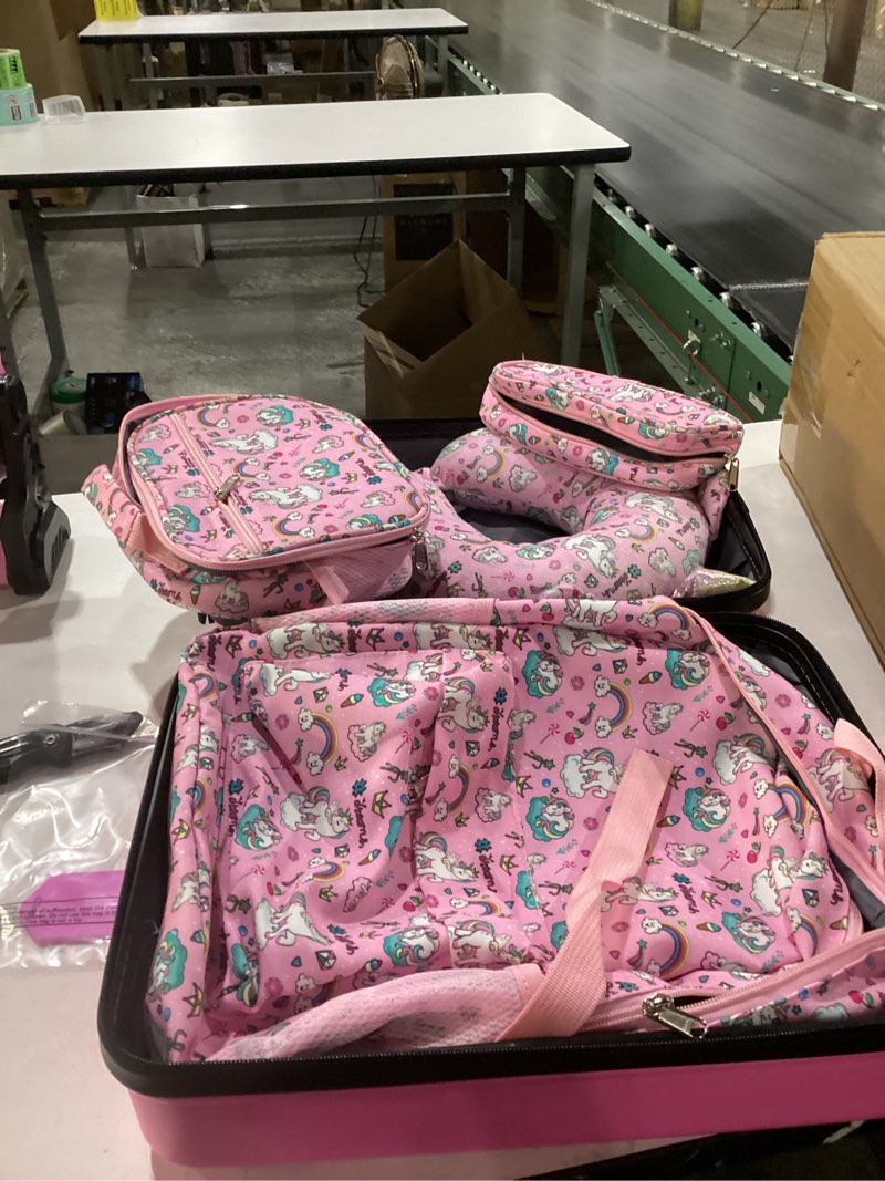 Condition photo showing Good Condition for redbaker 17 inch 6 pcs kids luggage set kids rolling luggage double pattern suitcase for boys girls (soft pink, unicorn) soft pink 17 inch unicorn