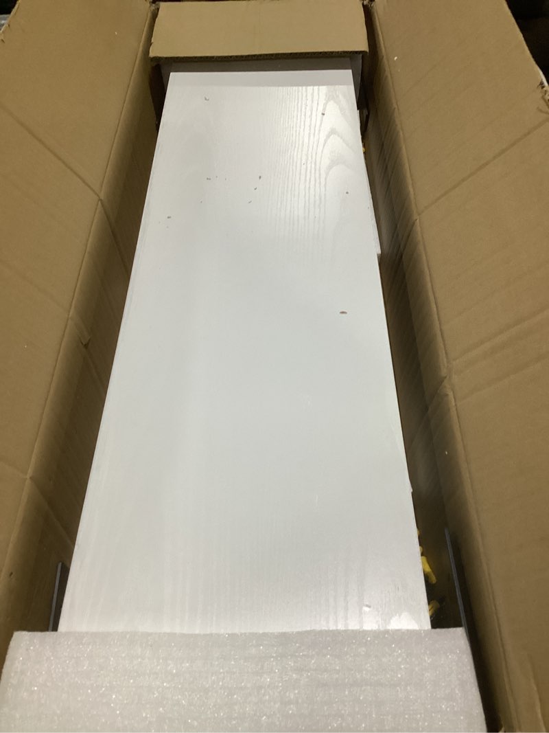 Condition photo showing As Is for BAYKA Floating Shelves for Wall, 36 inches Long Wall Mounted Rustic Wood Shelves for Bathroom, Bedroom, Living Room, Kitchen, Office, Hanging Shelf for Books/Storage/Decor(White,Set of 2) C. White - Modern Minimalist Style 36inches?for Media Center & Heavy Books?