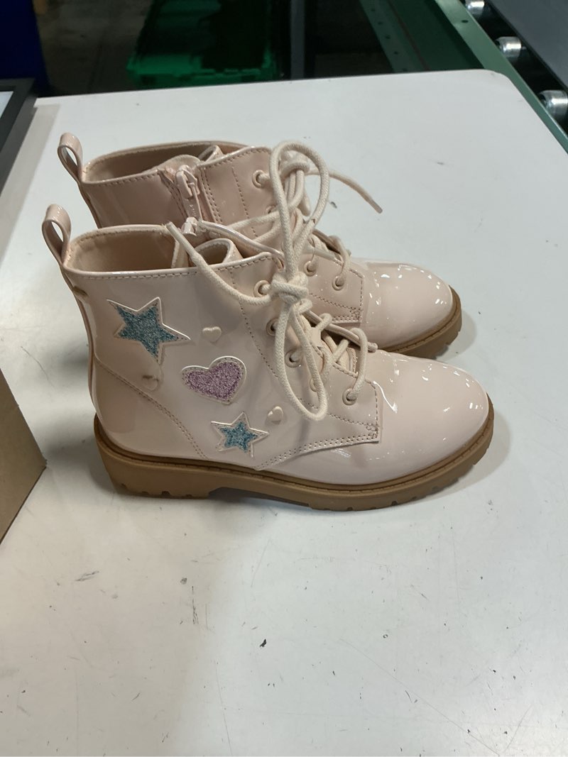 Condition photo showing New/Like New for wonder nation toddler girls combat boots with patches , size 12