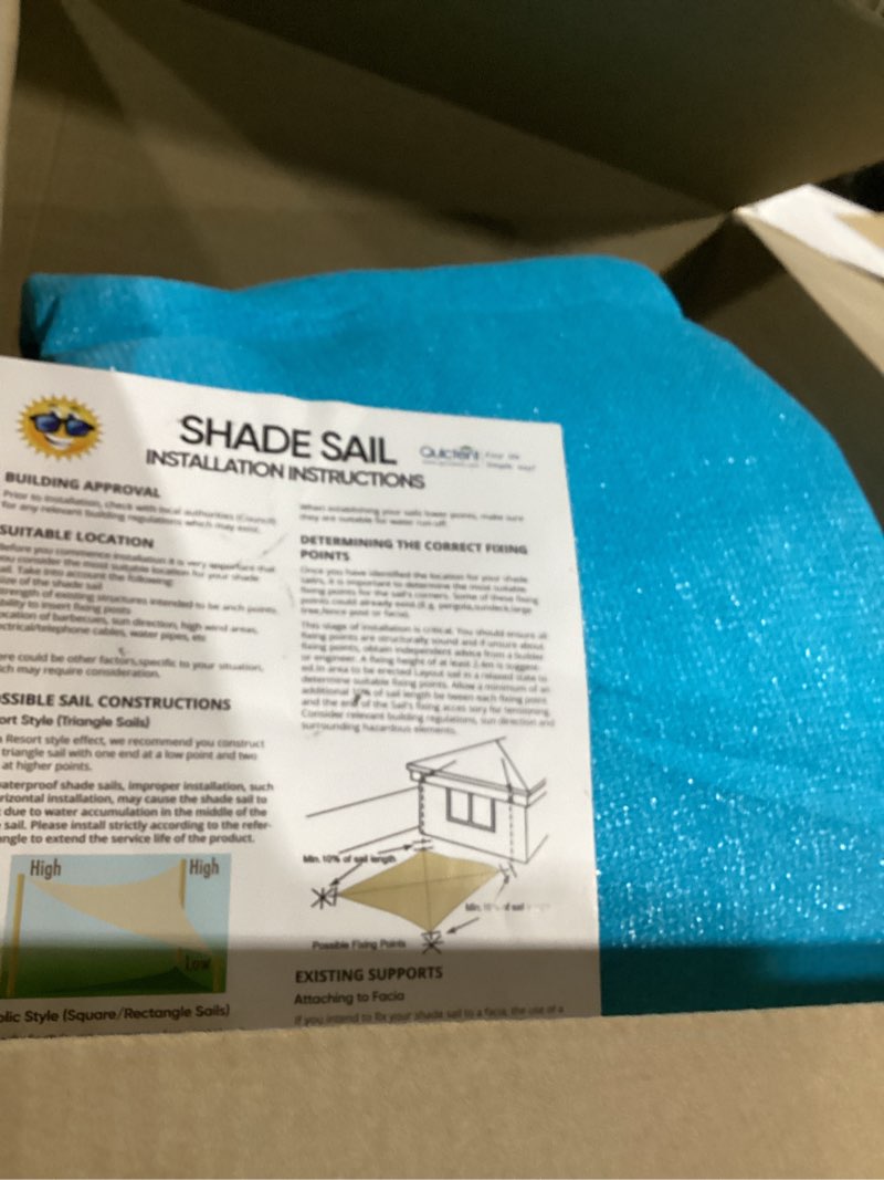 Condition photo showing As Is for ecoopts 20'x20'x20' hdpe sun shade sail triangle canopy shades for outdoor patio pergola cover fabric blockage 95% uv resistant(turquoise) 20'x20'x20' turquoise