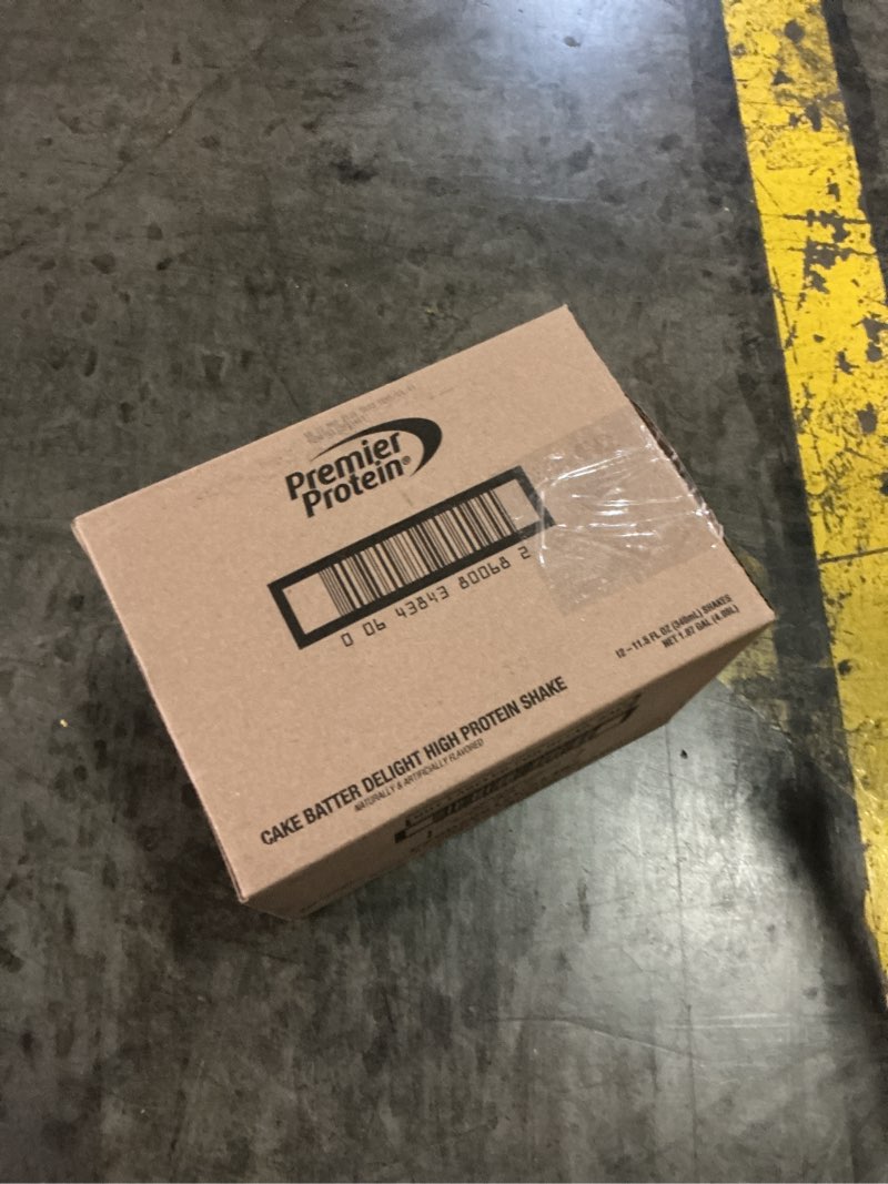 Condition photo showing Good Condition for (best by 22/may/2026)premier protein shake, cake batter, 30g protein, no added sugar, 24 vitamins & minerals to support immune health, 11.5 fl oz, 12 pack (packaging may vary) cake batter 11.5 fl oz (pack of 12)