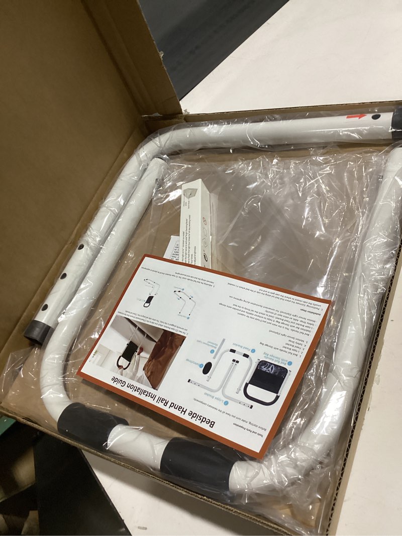 Condition photo showing Good Condition for Bed Rails for Elderly Adults Safety, Bed Assist Rails for Seniors, Double Stabilizer Bars Design with Storage Pocket & Fall Prevention Guard, Fits King, Queen, Full, Twin Bed(with Light) White High-Quality (with Light)
