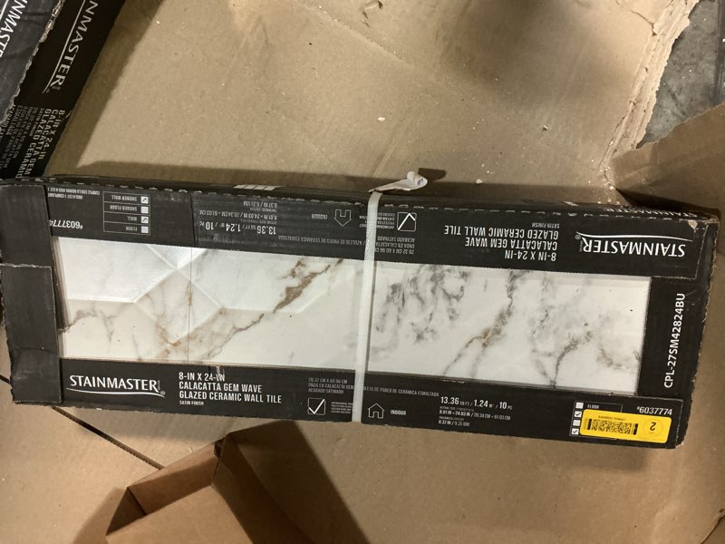 Condition photo showing Good Condition for stainmaster calacatta gem white marble bathroom remodel collection 8-in x 24-in  10 pcs