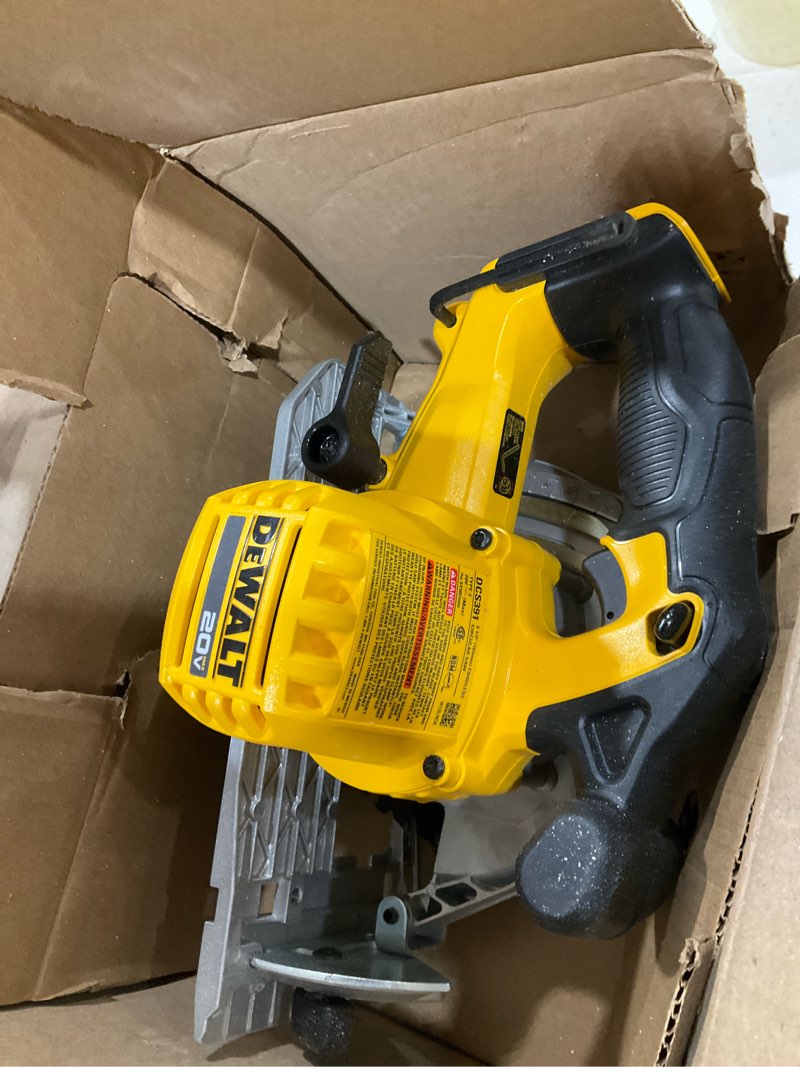 Condition photo showing Good Condition for DEWALT 20V MAX Circular Saw, Cordless Sidewinder Style Portable, 6-1/2-Inch Blade, 5150 RPM, 0-50 Degree Bevel Capability, Battery Not Included (DCS391B) Yellow 6-1/2 inches
