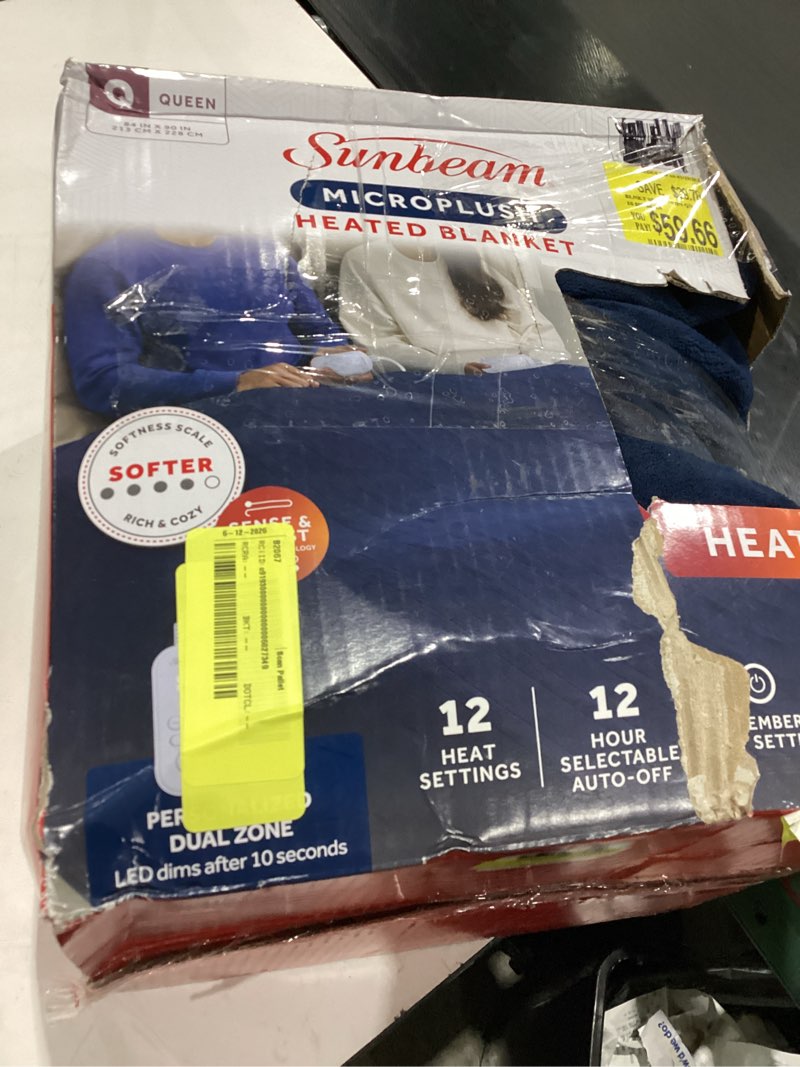Condition photo showing As Is for sunbeam electric heated blanket queen navy microplush