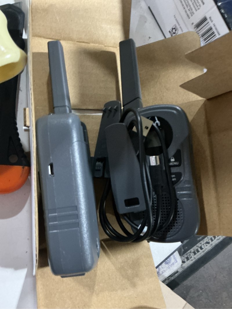 Condition photo showing As Is for onn. 16 miles walkie talkies 2 pack with two way radios, led light, 121 privacy channels